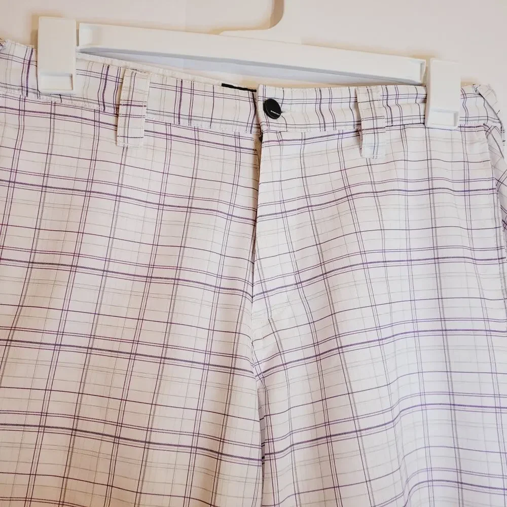 Vintage Oakley white and purple plaid board shorts Size 32 Surfer Retro Beachy